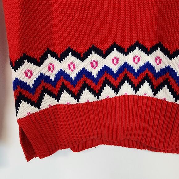Charter Club Fair Isle Sweater Size M Red Blue White Argyle Neck Pullover Preppy - Picture 5 of 11
